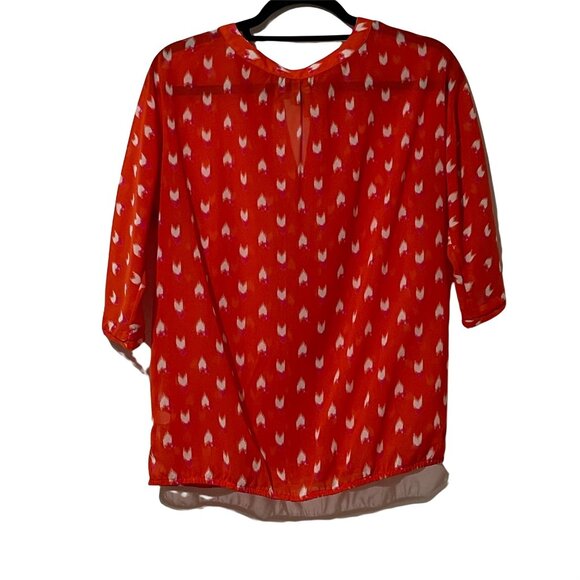 Gap Womens Size M Red Lightweight Blouse With Heart Design 3/4 Sleeves - Picture 4 of 9